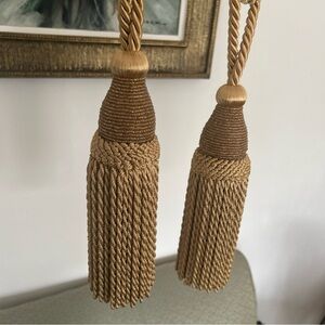 Drapery Curtain Tie Backs Twist Gold Cord Rope & Beaded Large Tassels Set of 2